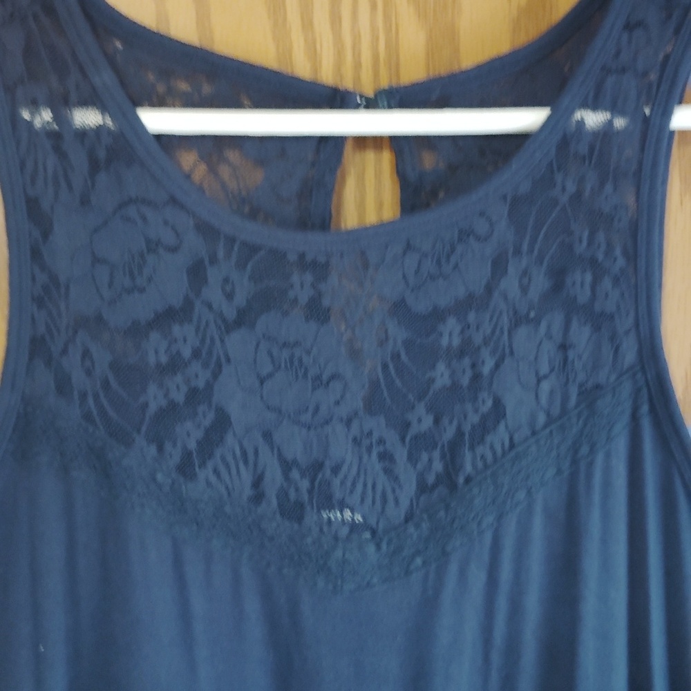 torrid Navy Blue Lace Yoke Sleeveless Tank Top - Picture 3 of 5